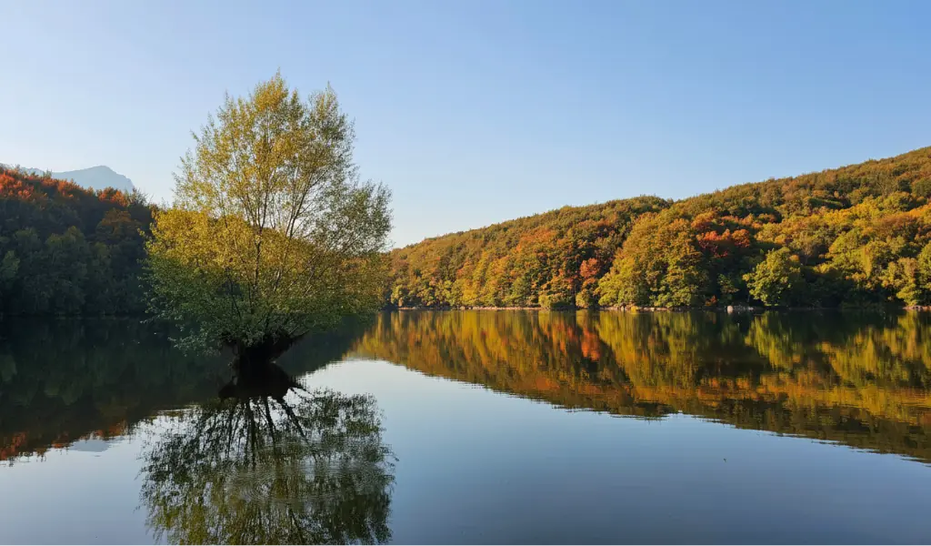 una de las mejores rutas de senderismo en otoño es visitar el pantano de Santa Fe del Montseny