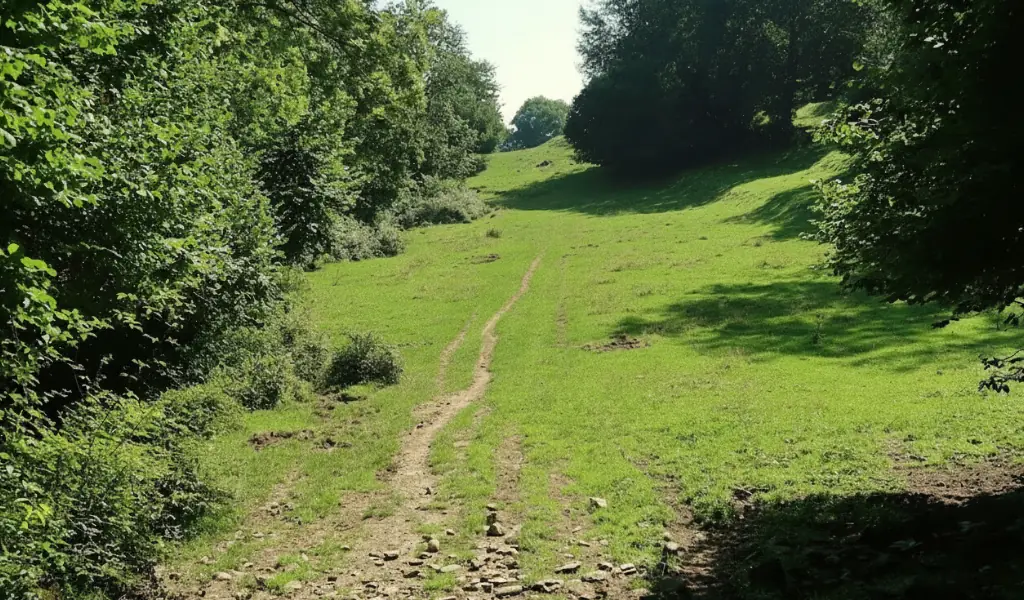 Prado de altura con vistas a los bosques de Vidrà en la ruta de las Escletxes de la Freixeneda