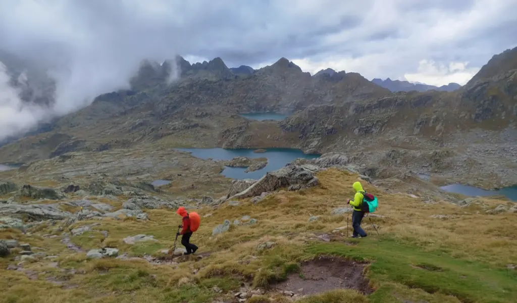 Beneficios de los bastones de trekking en terreno alpino senderista usando bastones de trekking para ganar estabilidad y reducir impacto en las rodillas